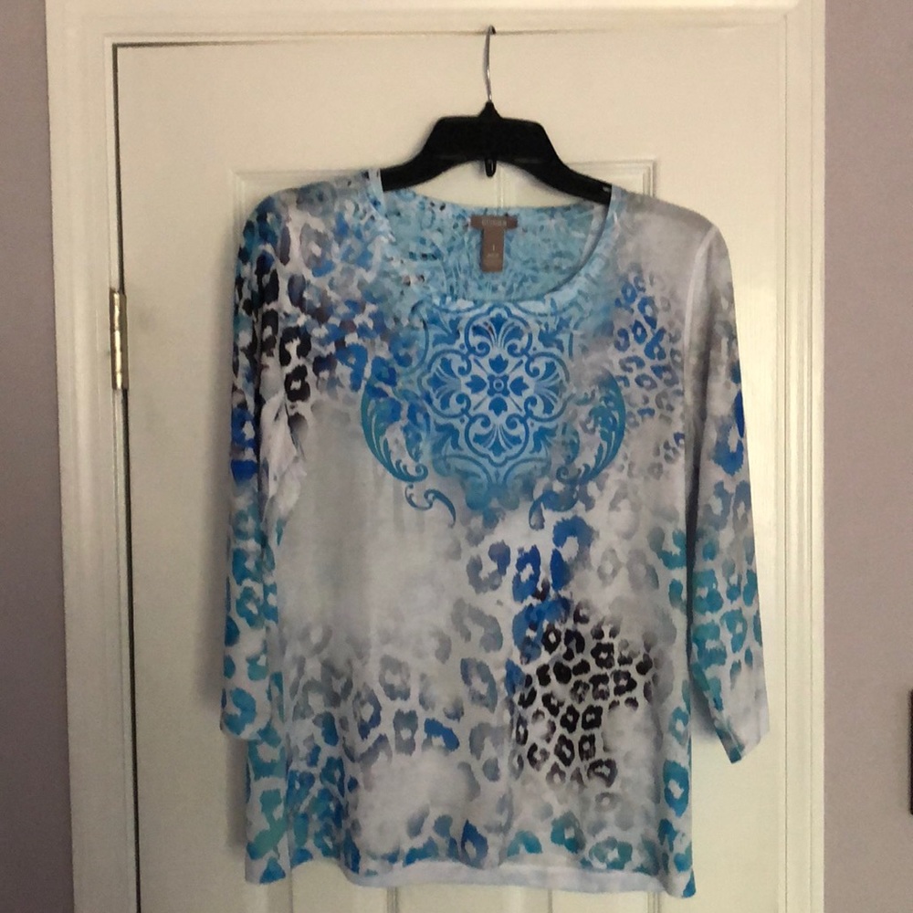 Chico’s blue- print spring top.